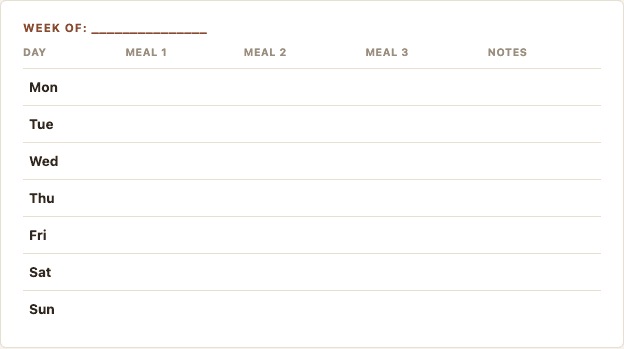 Sample page from Kitten Feeding Planner
