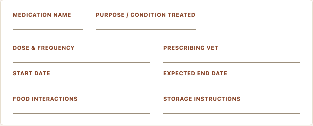 Sample page from Cat Health & Medication Planner